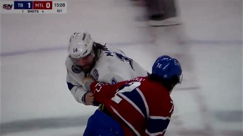 NHL hockey fight - Arber Xhekaj(Canadiens) vs. Pat Maroon(Lightning ...