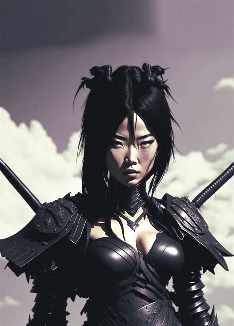 Female samurai black armor by nun2brite