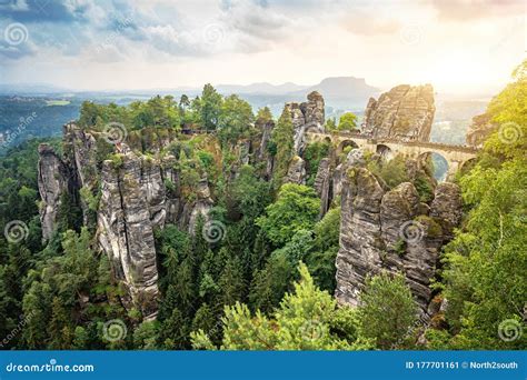 Famous Bastei Bridge Bridge In Saxon Switzerland National Park, Germany ...