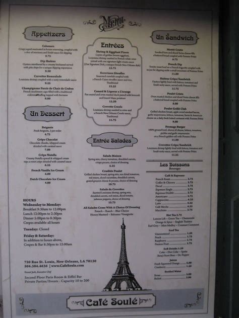 Cafe Soule and The Paris Room Menu - Urbanspoon/Zomato