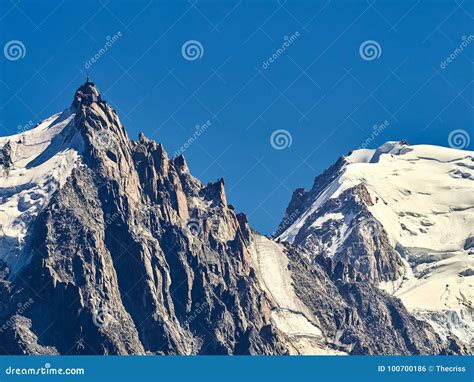 Aiguille Du Midi Summit Needle Tower Stock Photo - Image of dramatic ...