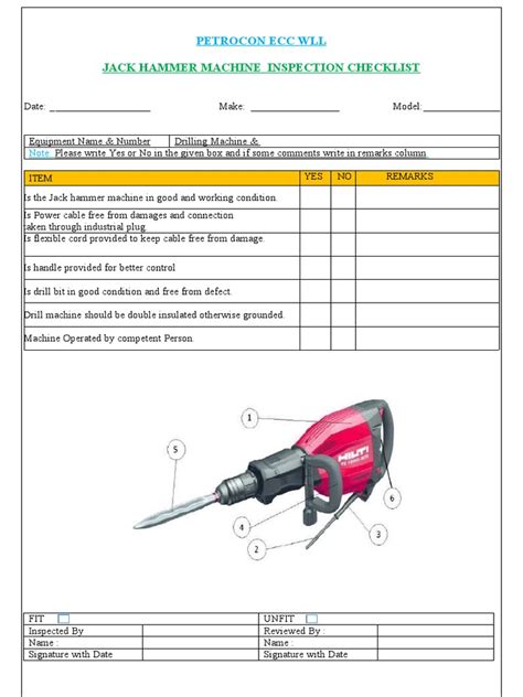 Jack Hammer Machine Inpection Checklist-2 | PDF