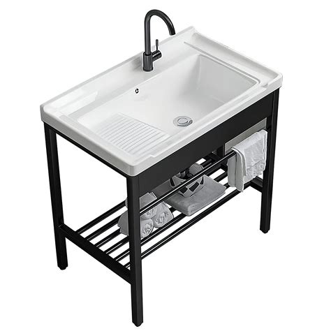 Buy Freestanding Sink, 28.3" × 19" × 32.3" Ceramic Utility Sink with Washboard Set with Bracket ...