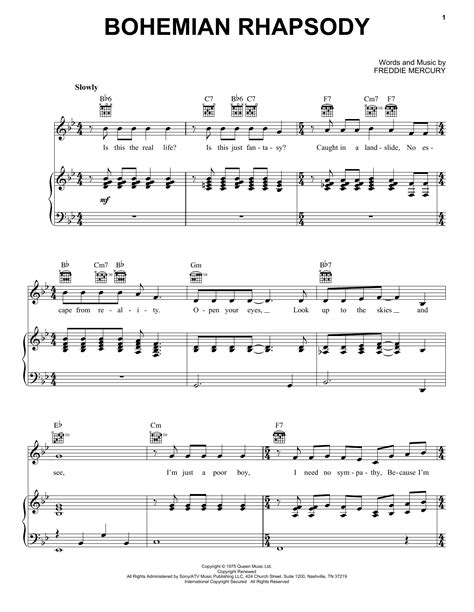 Queen 'Bohemian Rhapsody' Sheet Music Notes, Chords, Score. Download ...