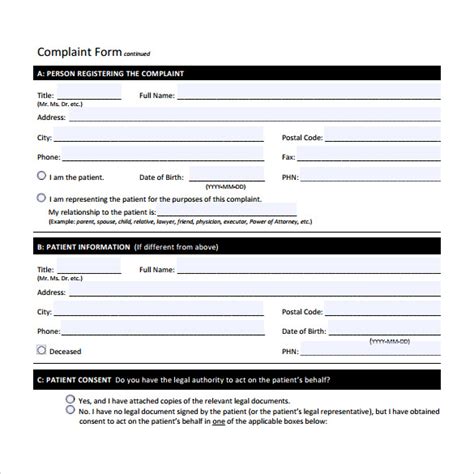 8 Patient Complaint Forms – Samples , Examples & Formats | Sample Templates