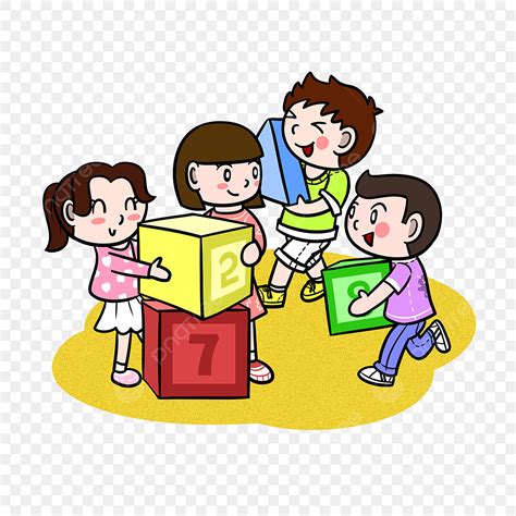 Childrens Blocks Clipart Vector, Cartoon Children Playing With Building ...