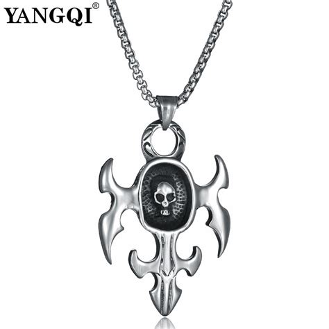 YANGQI 316L Stainless Steel Anime Skull Sword Pendant Necklace for Men Silver Color Gothic Style ...