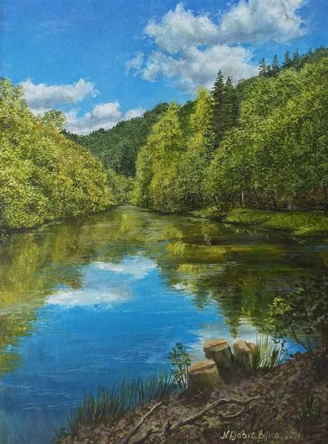 Pond near Bezovka. Painting by Nadezhda Gellmundova | Saatchi Art | Sky ...