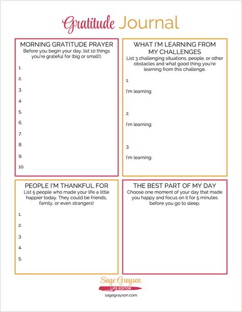 Free Printable Gratitude Journal - Sage Grayson Life Editor