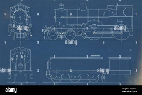 4-4-0 Locomotive section engineering drawing blueprint c1900 old antique Stock Photo - Alamy