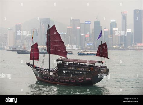 A harbour cruise on the Aqua Luna is very popular with tourists. At sunset the Hong Kong skyline ...