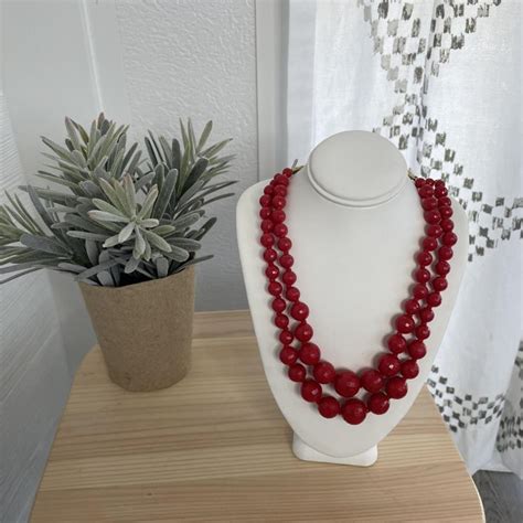 Vintage Red Beaded Necklace. Adjustable from... - Depop