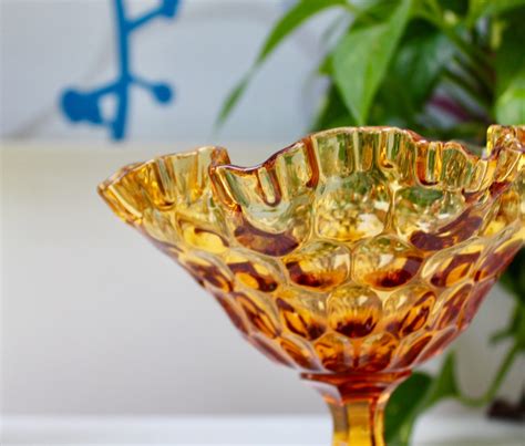 Vintage Amber Glass Candy Dish, Vintage Amber Glass Pedestal Dish ...