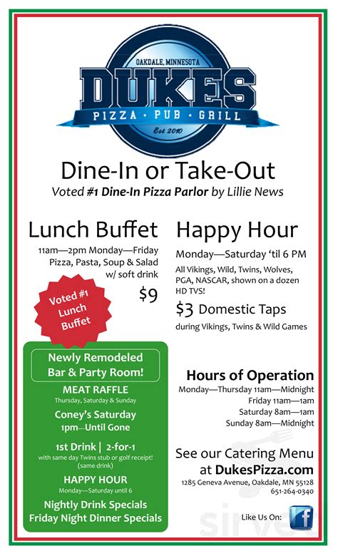 Dukes Pizza-Pub-Grill menu in Oakdale, Minnesota, USA