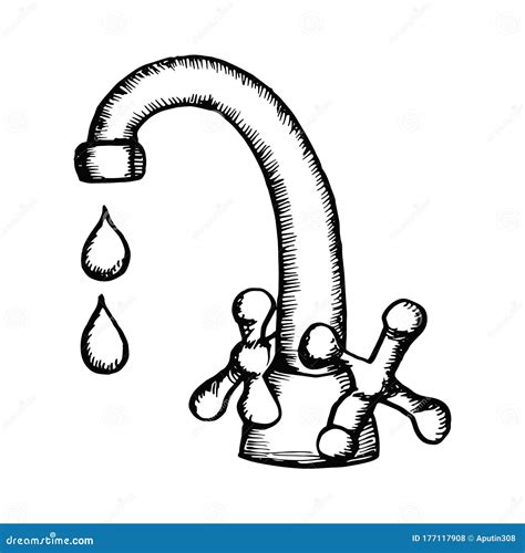 Faucet Water Tap Sketch Drawing on a White Background Stock Vector - Illustration of equipment ...