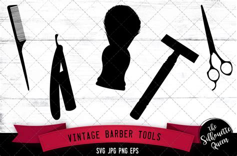 Vintage Barber Tools Silhouette Vector By The Silhouette Queen | TheHungryJPEG