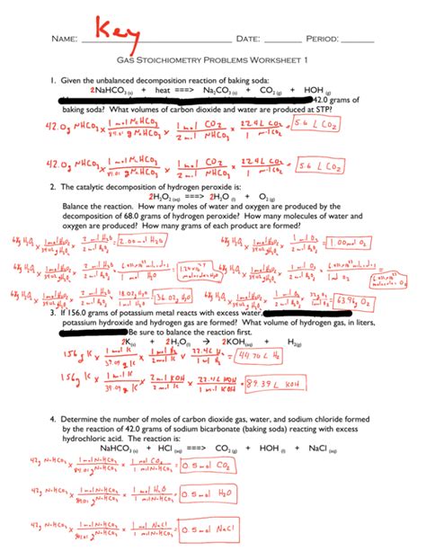 Gas Stoichiometry Worksheet Answer Key