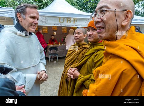 Paris, France, Interfaith Buddhist Festival, Buddhist Monks from Thailand, Meeting French ...