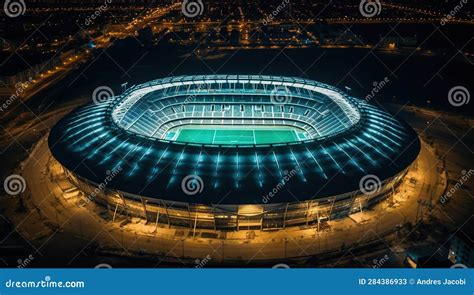 Aerial View of Huge Stadium Illuminated at Night Stock Illustration - Illustration of large ...