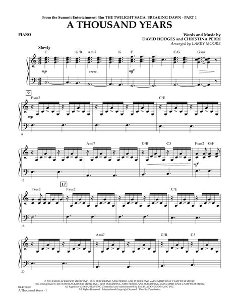 A Thousand Years - Piano by Larry Moore Sheet Music for Orchestra at Sheet Music Direct