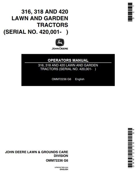 John Deere Tractor 316 318 420 Operators Manual PDF