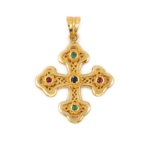 18k Gold Byzantine Cross with Gemstone - GREEK ROOTS Jewelry