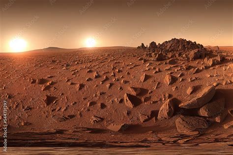 360 degree Martian landscape panorama, Mars sunset, environment HDRI ...