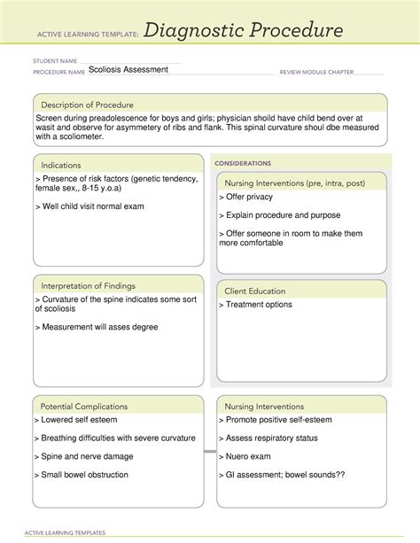 Diagnostic Procedure Scoliosis Assessment - ACTIVE LEARNING TEMPLATES Diagnostic Procedure ...