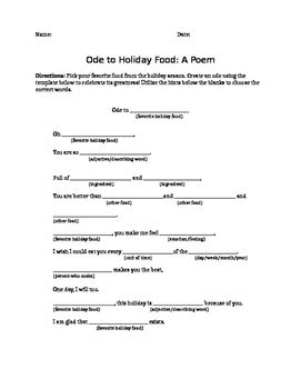 Ode Poem Template- Food by Ms Penguin Preps | Teachers Pay Teachers