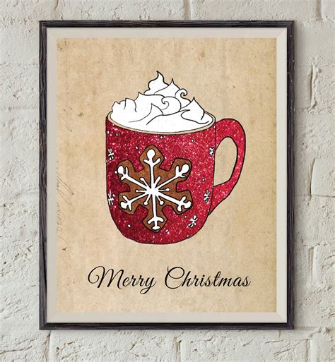 Christmas Coffee Cup Snowflake Wall Art Merry Christmas