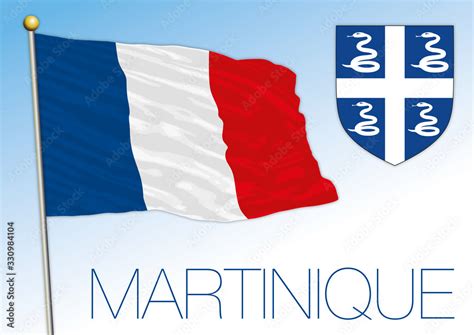 Martinique official national flag and coat of arms, French territory, vector illustration vector ...