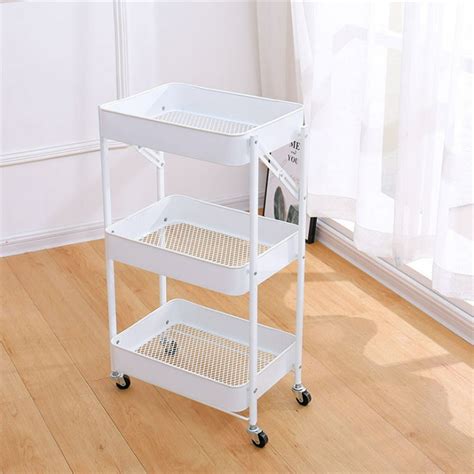 3 Tier Rolling Cart Foldable Rolling Storage Cart Utility Cart Metal Heavy Duty for Kitchen ...