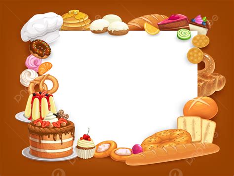 Bakery Bread Pastries Vector Art PNG, Pastry And Bakery Food Vector Frame Border, Food, Candy ...