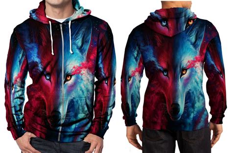 Men Sweater Galaxy Wolf Hoodie Fullprint Zipper Men - Hoodies & Sweatshirts