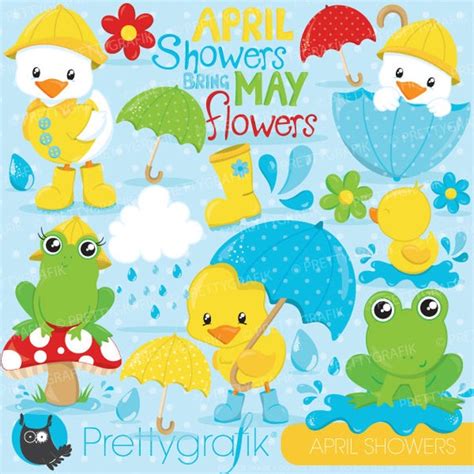 April Showers Clipart Commercial Use Duck and Frog Vector - Etsy