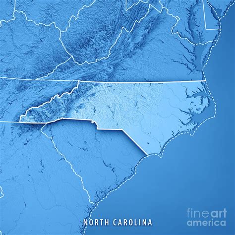 North Carolina State USA 3D Render Topographic Map Blue Border Digital Art by Frank Ramspott ...