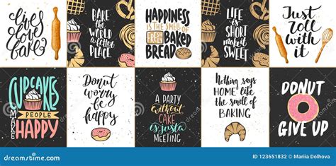 Set of Vector Bakery Lettering Posters, Greeting Cards Stock Vector ...