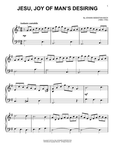 Jesu, Joy Of Man's Desiring sheet music by J.S. Bach (Easy Piano – 157663)