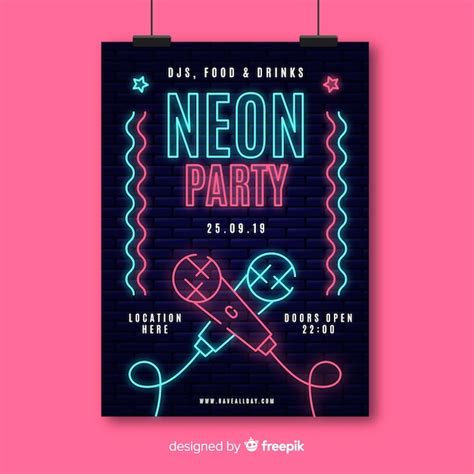 Free Vector | Neon music festival poster template