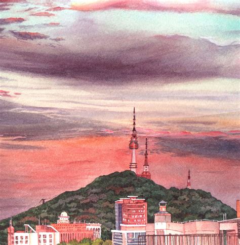 Namsan Tower Seoul Korean art Seoul Print South Korea | Etsy
