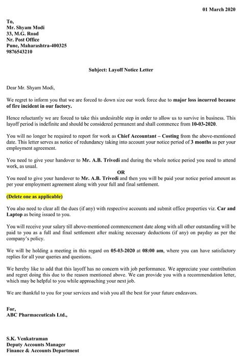 Download Layoff Notice Letter Excel Template - ExcelDataPro