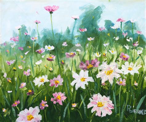 Field Of Daisies Painting at PaintingValley.com | Explore collection of ...