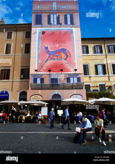 Rome Italy Piazza Navona Restaurants & Cafes Man Reading Map Stock ...