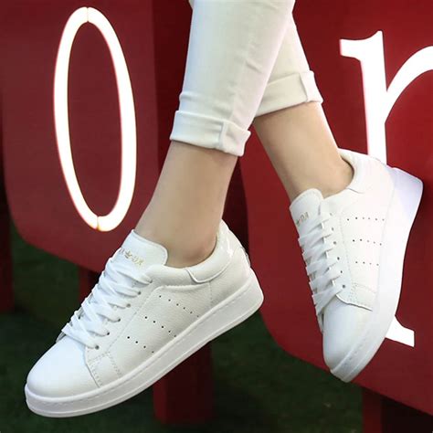 2017 New Style White Women's Shoes Casual Single Shoes Breathable Flats ...