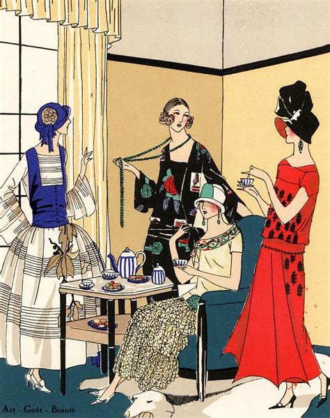 Women at fashionable afternoon tea party. Drawing by Album - Fine Art ...