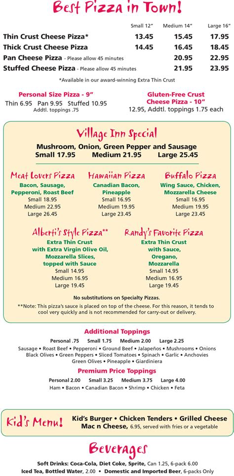 Village Inn Menu | Village Inn Pizzeria