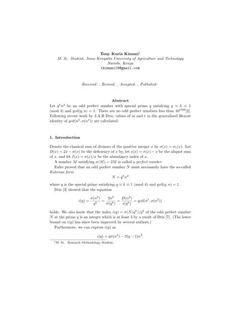 (PDF) Notes on Odd Perfect Numbers