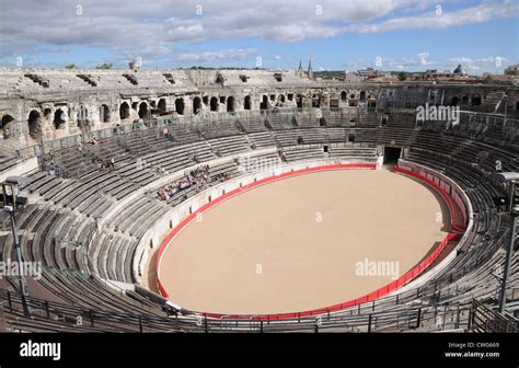 Interior of Roman amphitheatre or arena Nimes France dating from about ...