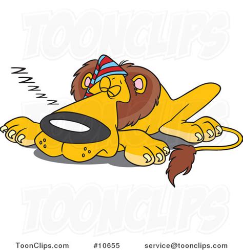 Cartoon Sleeping Lion Wearing a Cap #10655 by Ron Leishman