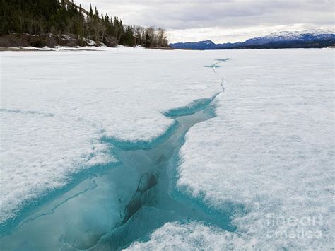 Cracked ice of frozen Lake Laberge Yukon Canada Photograph by Stephan Pietzko - Fine Art America